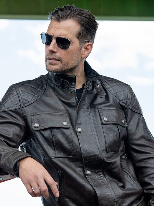 Henry Cavill In the Grey 2026 Black Leather Jacket