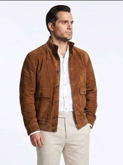 Henry Cavill In The Grey 2026 Suede Leather Jacket
