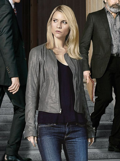 Homeland Claire Danes Grey Leather Jacket