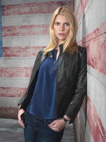 Homeland S08 Claire Danes Black Leather Jacket