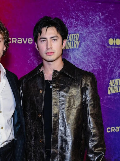 Hudson Williams Heated Rivalry 2025 Brown Leather Jacket