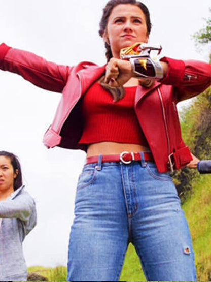 Hunter Dino Power Rangers Dino Fury Red Leather Jacket