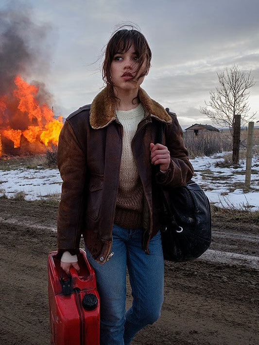 Hurry Up Tomorrow 2025 Jenna Ortega Brown Fur Jacket