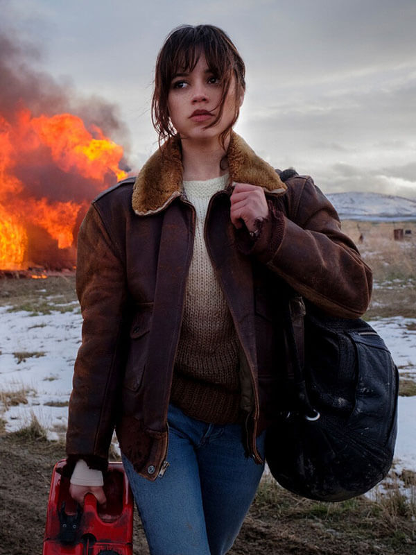 Hurry Up Tomorrow 2025 Jenna Ortega Brown Fur Jacket