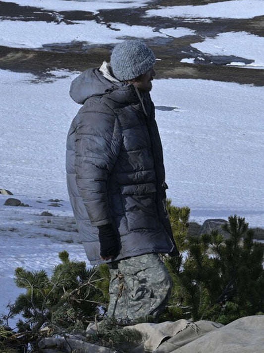 Ice Fall 2025 Joel Kinnaman Grey Puffer Jacket