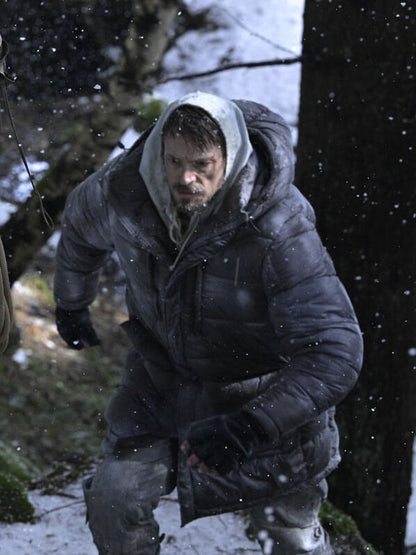 Ice Fall 2025 Joel Kinnaman Grey Puffer Jacket