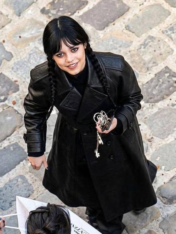 Jenna Ortega Wednesday S03 Black Leather Coat