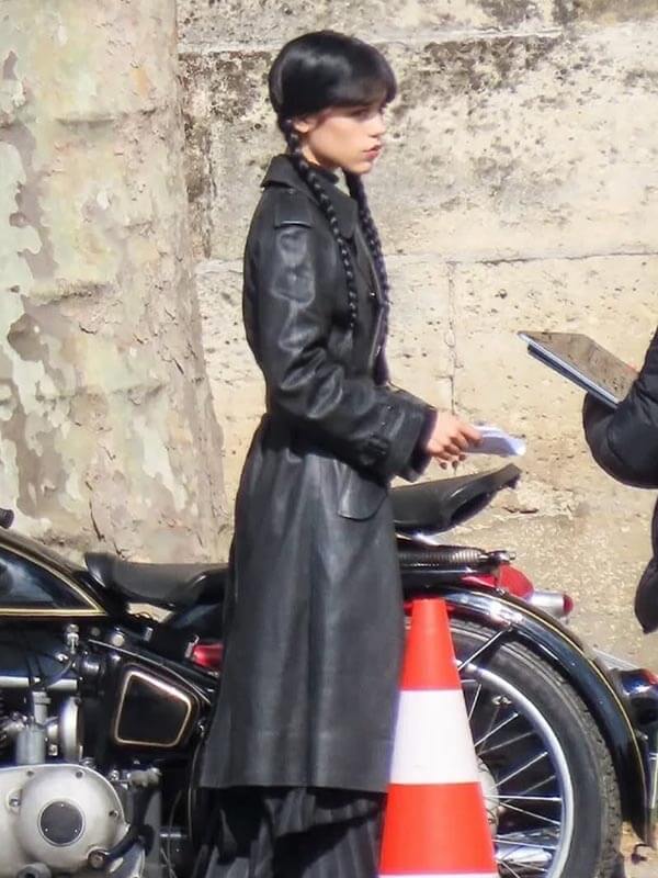 Jenna Ortega Wednesday S03 Black Leather Coat