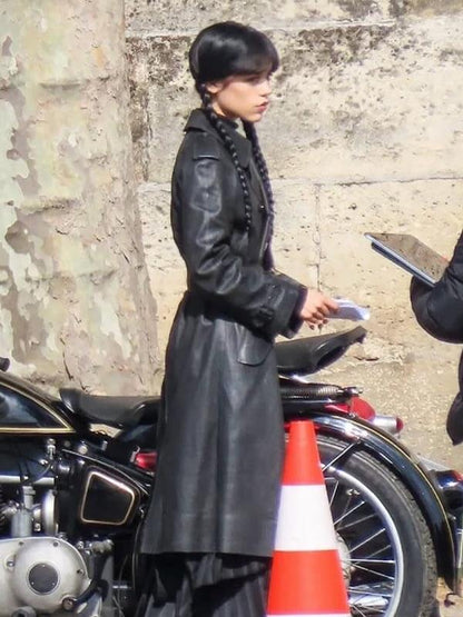 Jenna Ortega Wednesday S03 Black Leather Coat