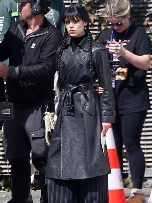 Jenna Ortega Wednesday S03 Black Leather Coat