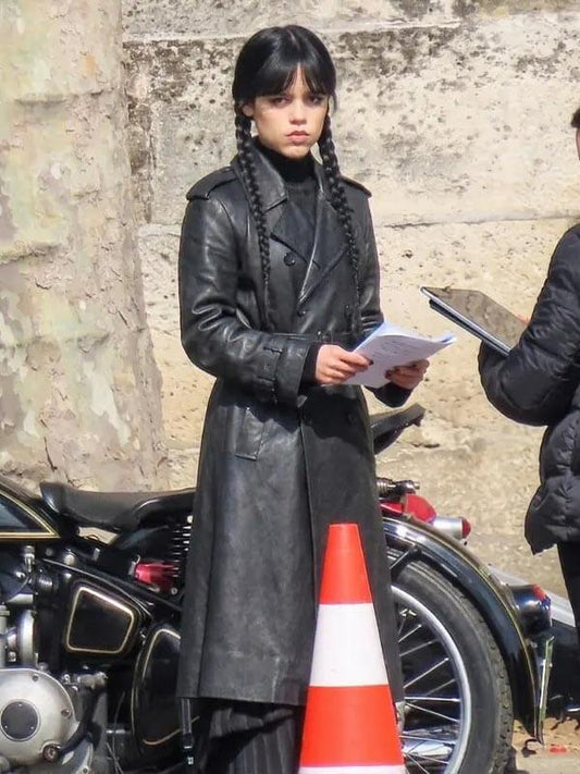 Jenna Ortega Wednesday S03 Black Leather Coat