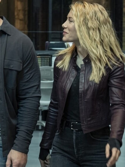 Jennifer Holland Peacemaker S02 Maroon Leather Jacket