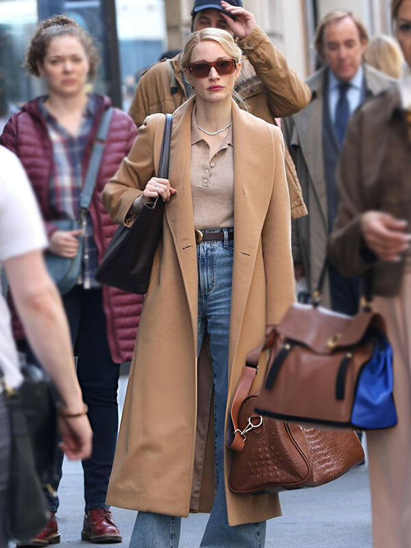 Jessica Chastain Off Weeks 2026 Brown Wool Coat
