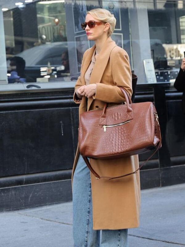 Jessica Chastain Off Weeks 2026 Brown Wool Coat