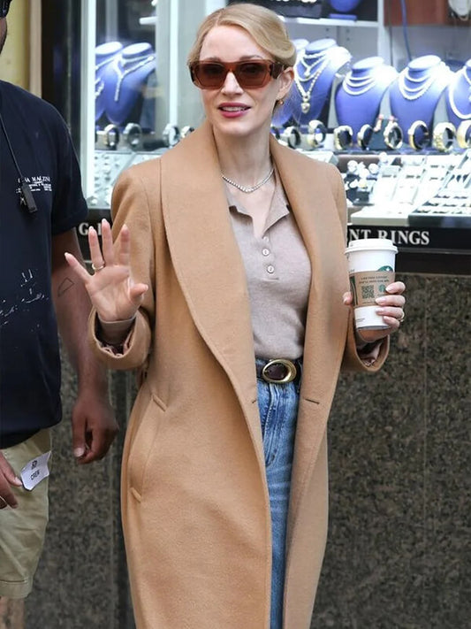 Jessica Chastain Off Weeks 2026 Brown Wool Coat