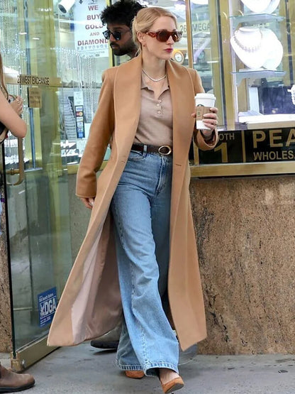 Jessica Chastain Off Weeks 2026 Brown Wool Coat