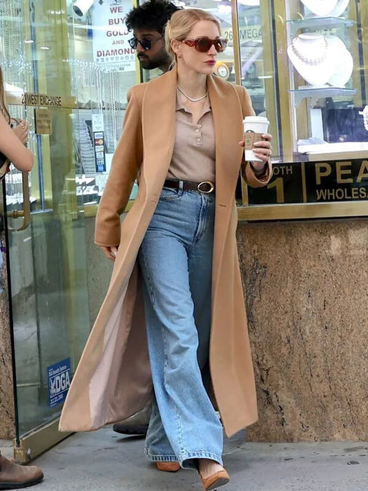 Jessica Chastain Off Weeks 2026 Brown Wool Coat