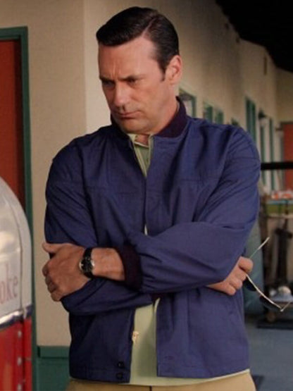 Jon Hamm Mad Men Don Draper Blue Bomber Jacket