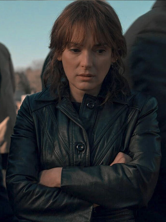 Joyce Byers Stranger Things S01 Black Leather Coat