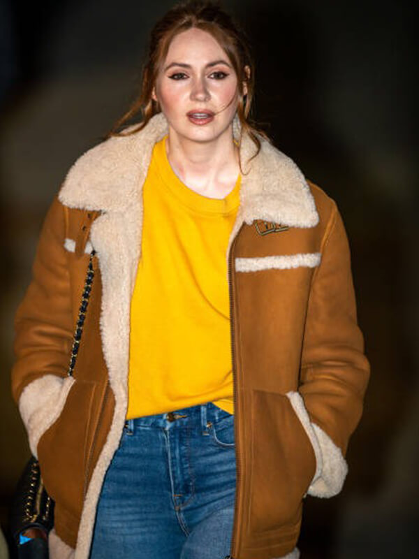 Karen Gillan Brown Shearling Suede Leather Jacket
