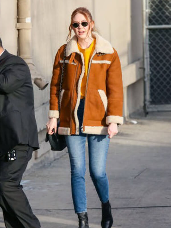 Karen Gillan Brown Shearling Suede Leather Jacket