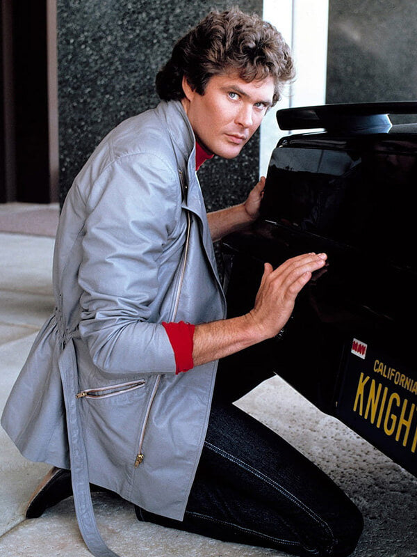 Knight Rider David Hasselhoff Gray Leather Racer Jacket