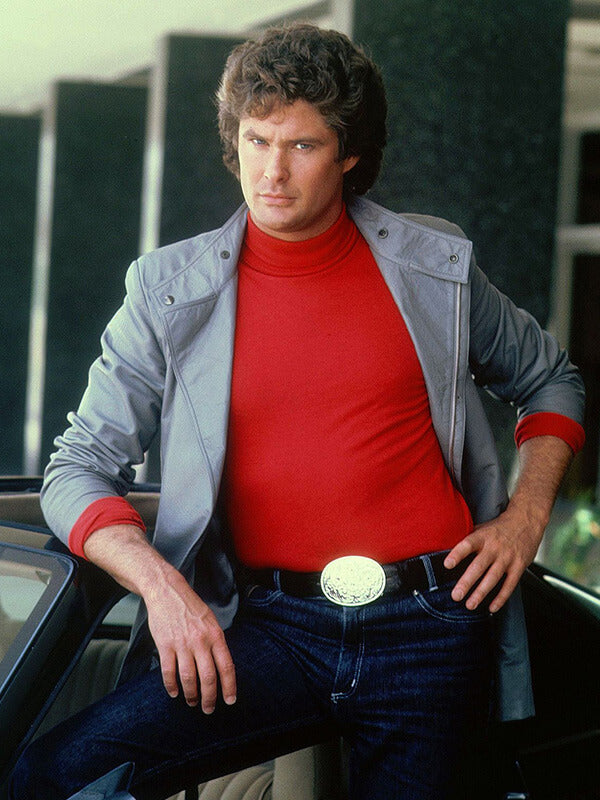 Knight Rider David Hasselhoff Gray Leather Racer Jacket