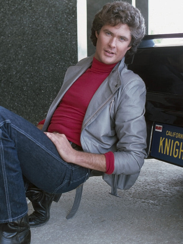 Knight Rider David Hasselhoff Gray Leather Racer Jacket
