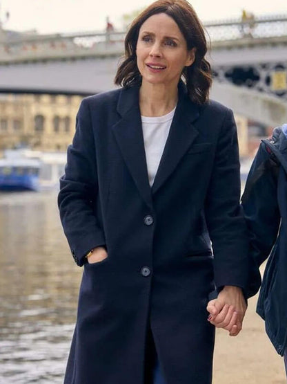 Laura Fraser Patience 2025 Black Wool Coat