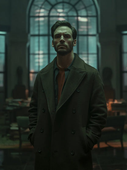 Lazarus 2025 Sam Claflin Brown Wool Peacoat