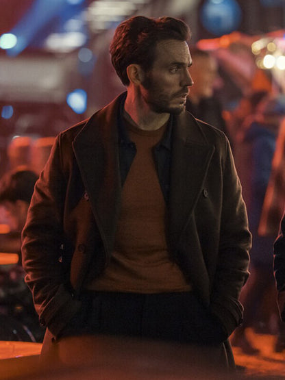 Lazarus 2025 Sam Claflin Brown Wool Peacoat