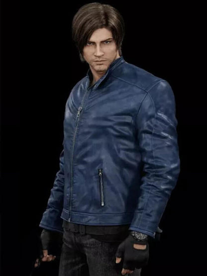 Leon Kennedy Death Island Blue Leather Jacket