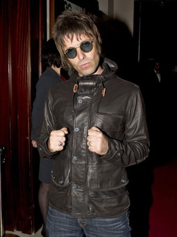 Liam Gallagher Black Leather Hooded Jacket