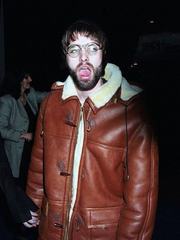 Liam Gallagher Brown Leather Shearling Coat