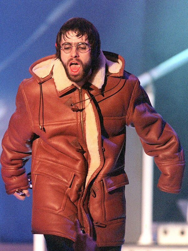 Liam Gallagher Brown Leather Shearling Coat