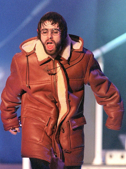 Liam Gallagher Brown Leather Shearling Coat