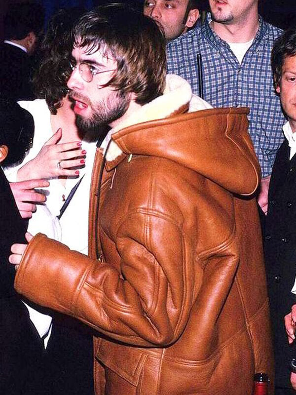 Liam Gallagher Brown Leather Shearling Coat