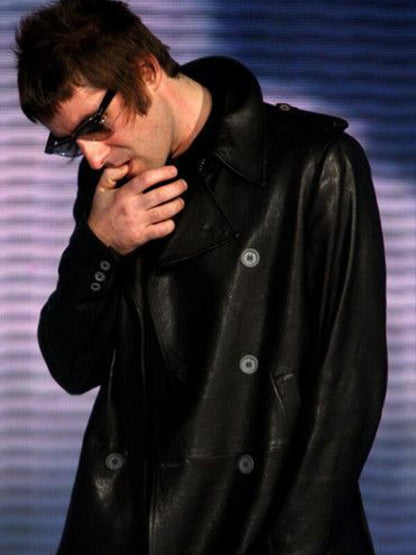 Liam Gallagher Leather Black Coat