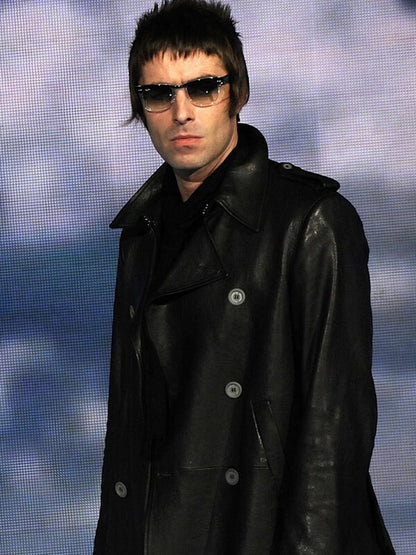Liam Gallagher Leather Black Coat