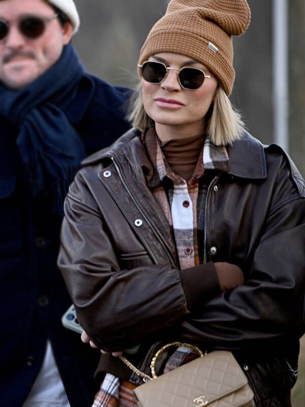 Lindsay Hubbard In the City 2026 Brown Leather Jacket