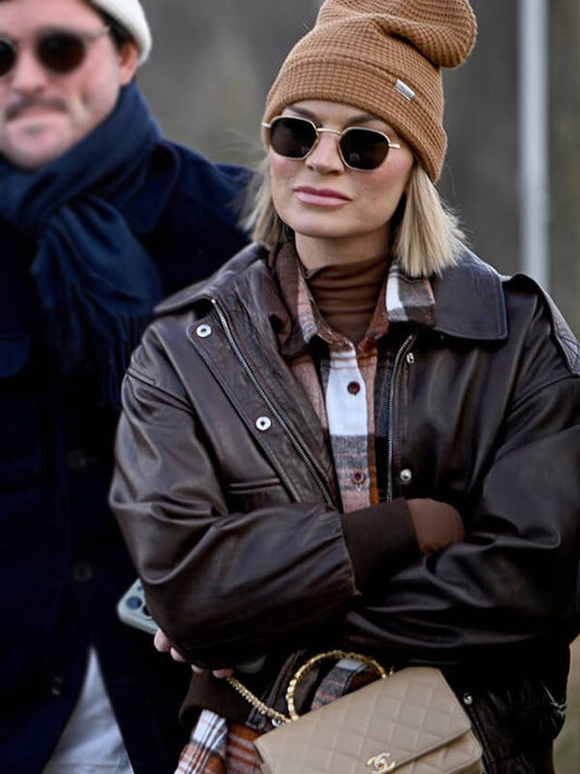 Lindsay Hubbard In the City 2026 Brown Leather Jacket