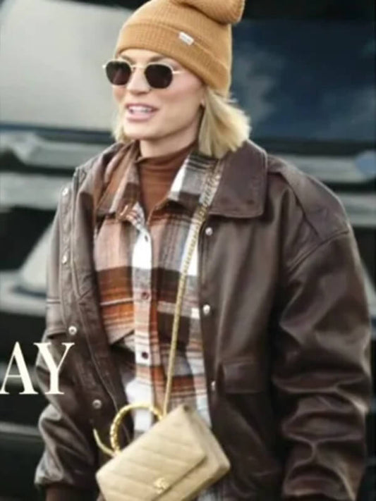 Lindsay Hubbard In the City 2026 Brown Leather Jacket