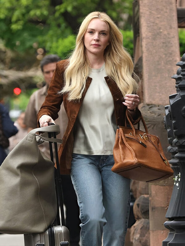 Lindsay Lohan Count My Lies 2026 Brown Suede Jacket