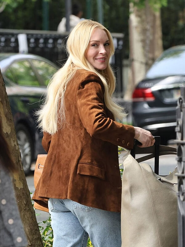 Lindsay Lohan Count My Lies 2026 Brown Suede Jacket