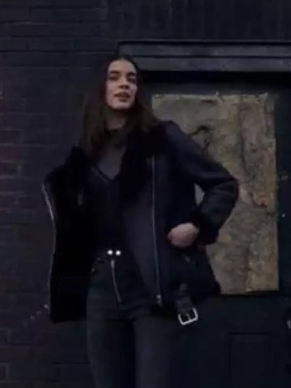 Locke & Key Laysla De Oliveira Black Shearling Jacket