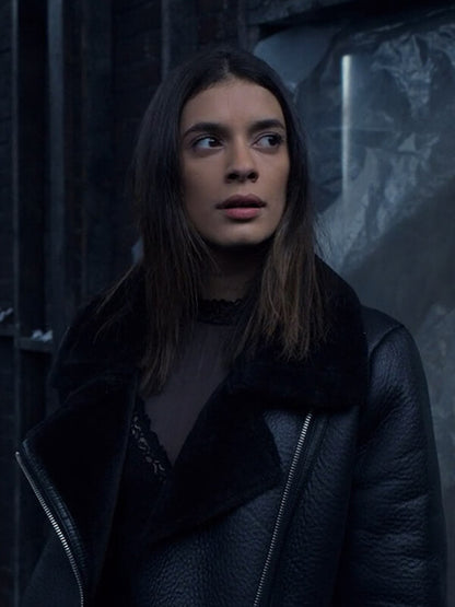 Locke & Key Laysla De Oliveira Black Shearling Jacket