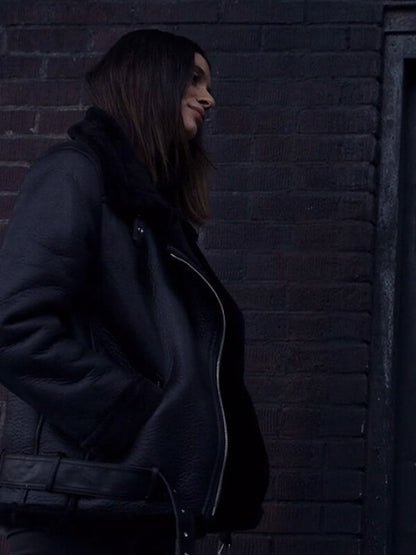 Locke & Key Laysla De Oliveira Black Shearling Jacket