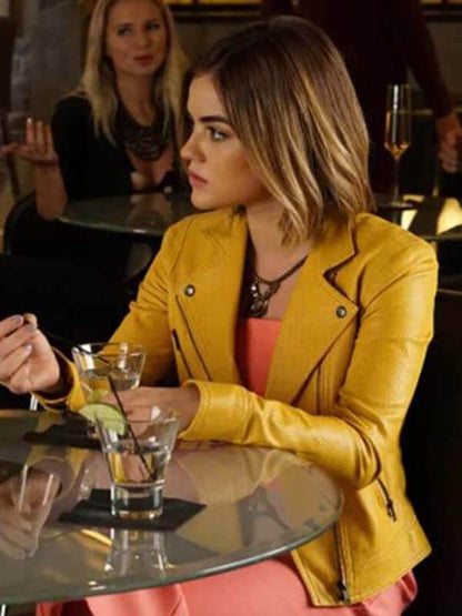 Lucy Hale Pretty Little Liars Yellow Leather Jacket