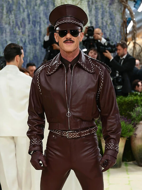 Luke Evans Met Gala 2026 Burgundy Leather Jacket