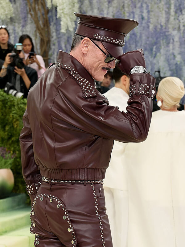 Luke Evans Met Gala 2026 Burgundy Leather Jacket